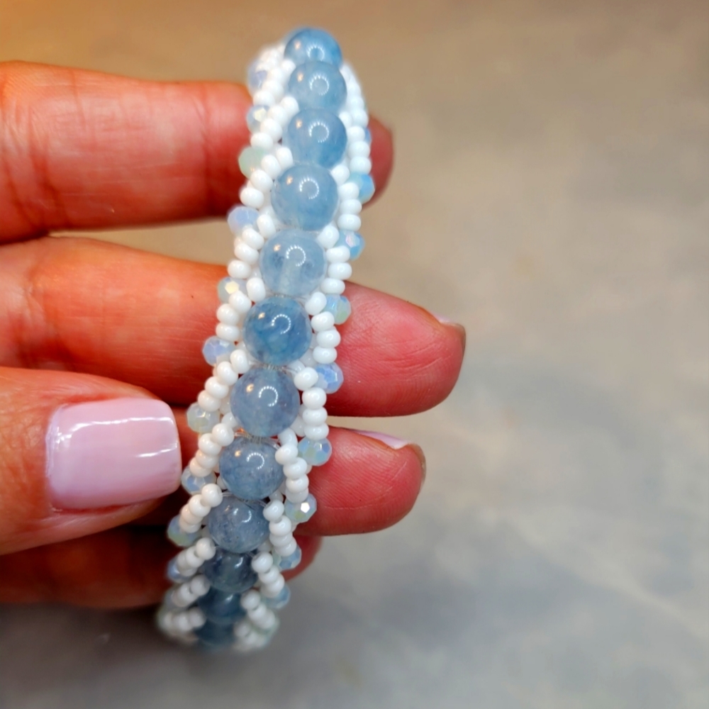 Handmade natural Aquamarine beaded bracelet